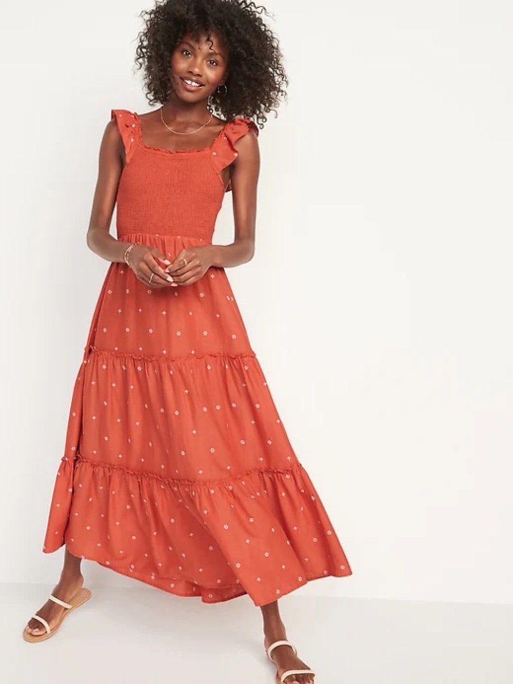 Old Navy Rust Fit & Flare Smocked
Embroidered Midi